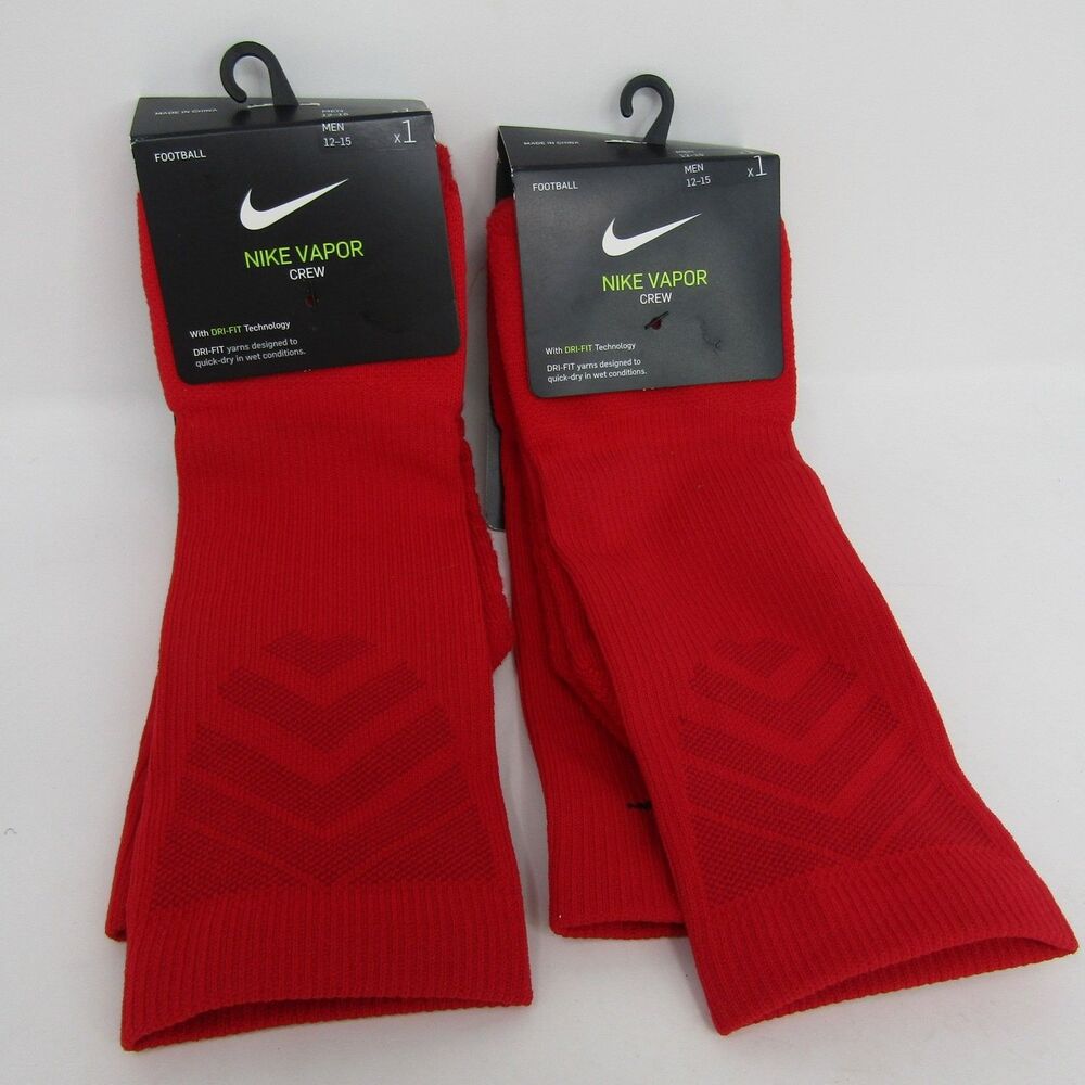 Nike Vapor Crew Socks Men's Red Dri-FIT Football Athletic Performance Size 12-15